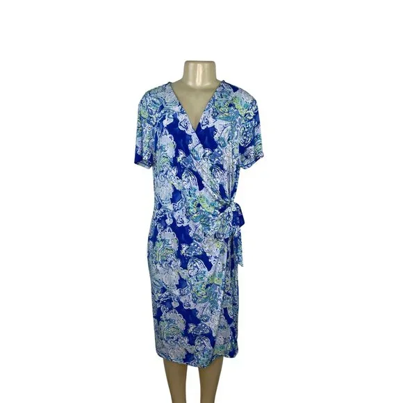 blue paisley wrap dress Azure Paisley Mini Wrap Dress M main image 0